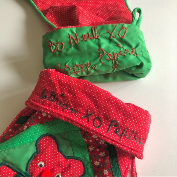 Vintage Handmade Christmas Stockings 3-D Toy Appliqué and Embroidery - Picture 7 of 8